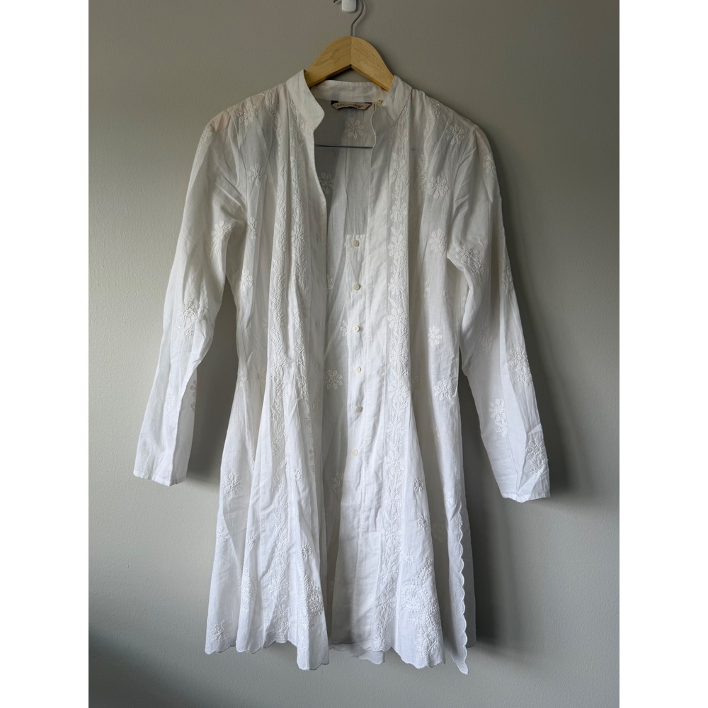 Soft Surroundings Tunic S White Eyelet Embroidered Cotton Button Down Boho